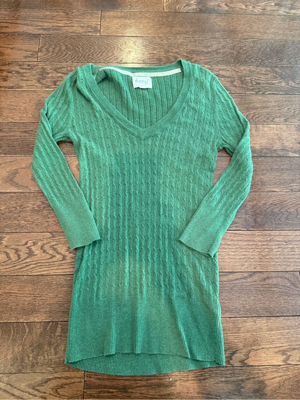 Kenji Green V-Neck Ribbed Knit Sweater Tunic